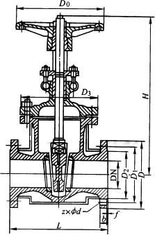 BZ41H、BZ41W、BZ41Y型保溫夾套式楔式閘閥PN16～PN40外形尺寸圖